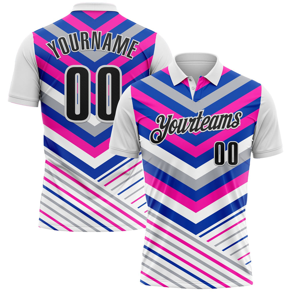 Custom White Black Thunder Blue Gray-Pink Esports Performance Polo Shirt
