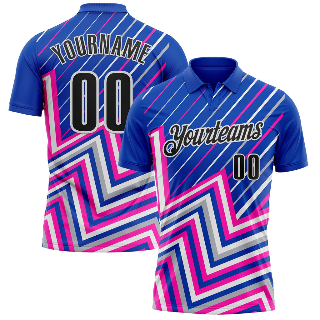 Custom Thunder Blue Black Gray Pink-White Esports Performance Polo Shirt