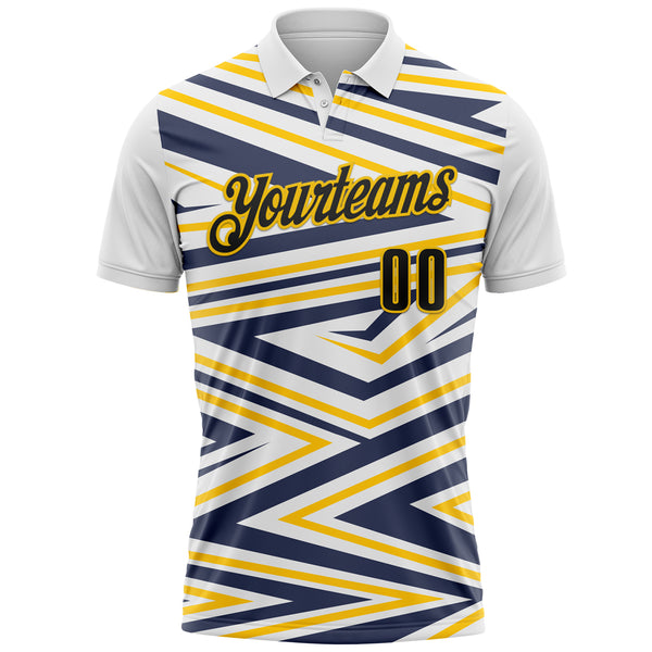 Custom White Black Yellow-Navy Esports Performance Polo Shirt