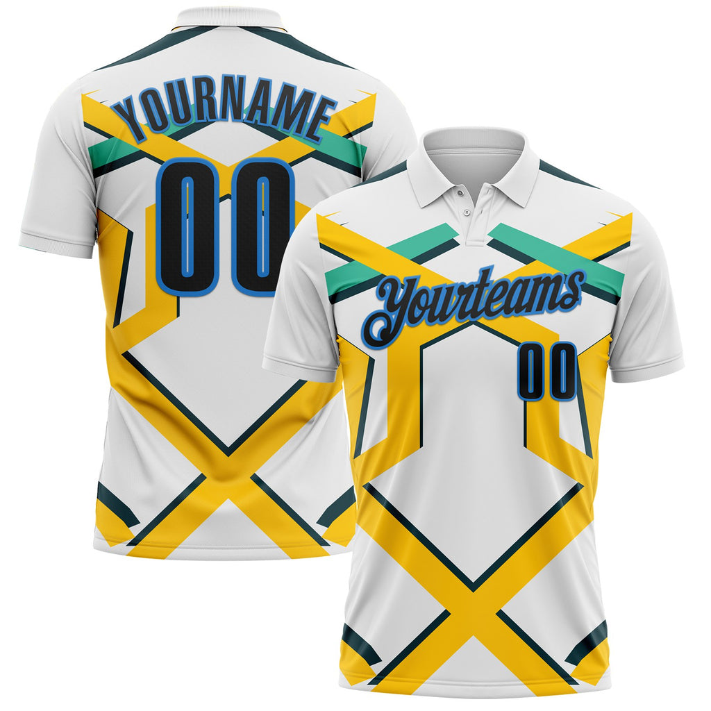 Custom White Black Yellow Green-Powder Blue Esports Performance Polo Shirt