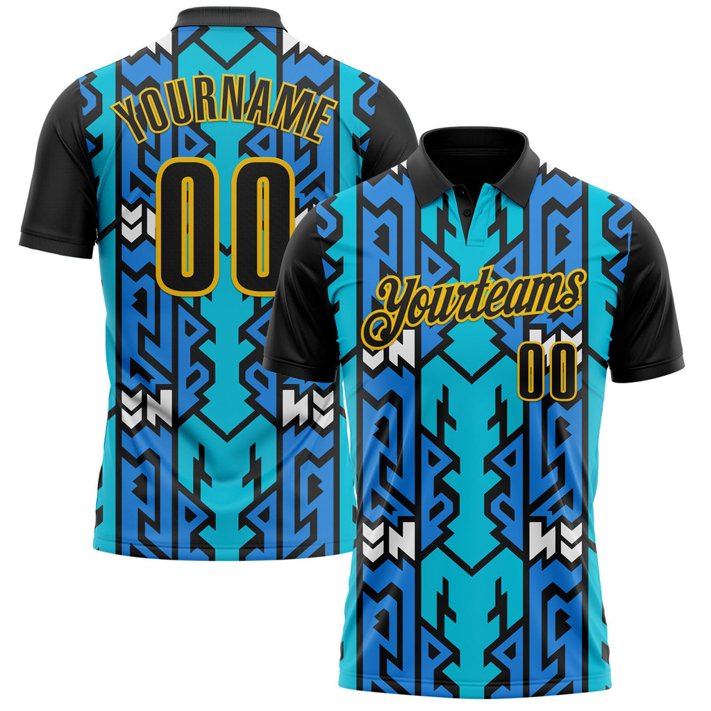 Custom Black Blue-Yellow Esports Performance Polo Shirt