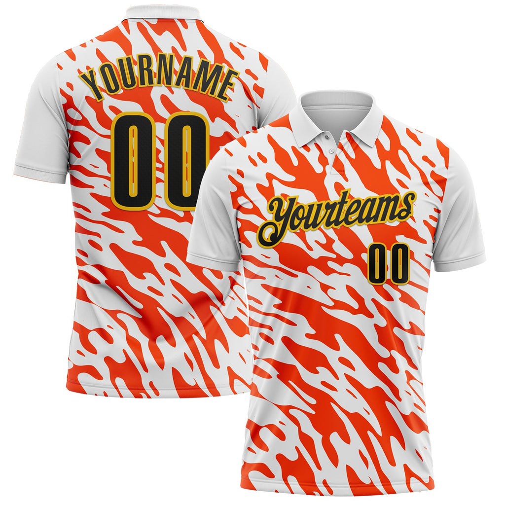 Custom White Black Orange-Yellow Esports Performance Polo Shirt