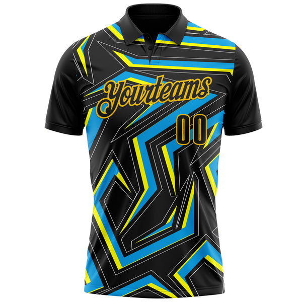 Custom Black Blue-Yellow Esports Performance Polo Shirt