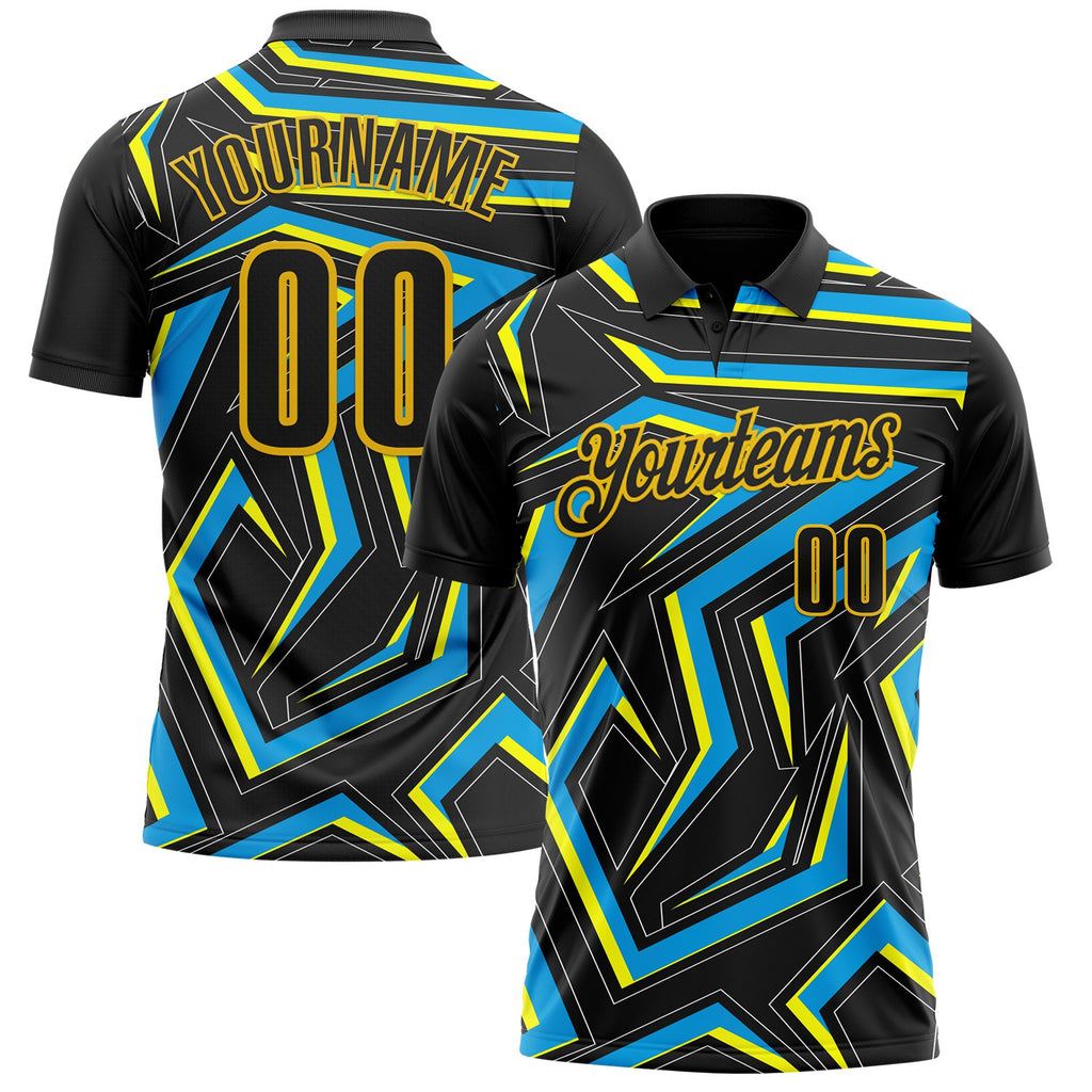Custom Black Blue-Yellow Esports Performance Polo Shirt