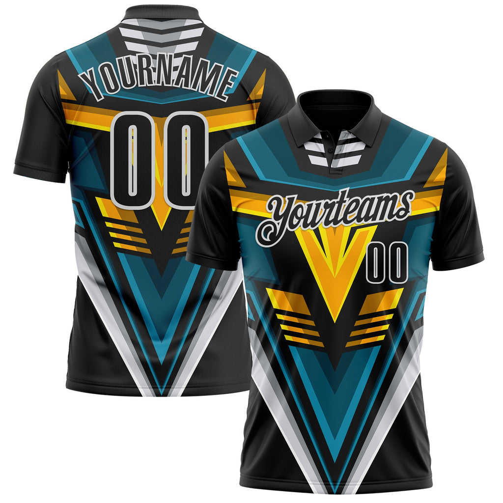 Custom Black Blue Yellow-White Esports Performance Polo Shirt