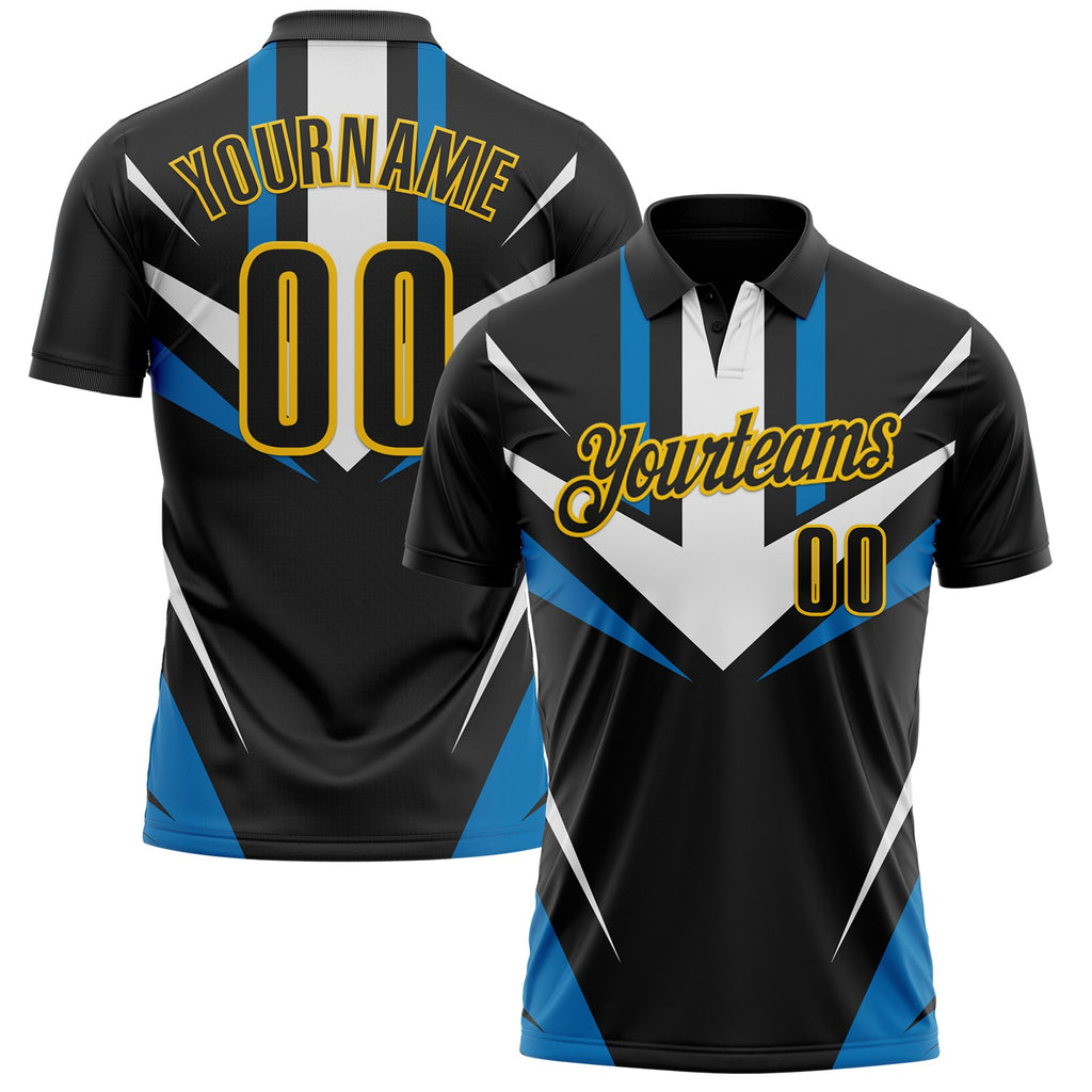 Custom Black Blue-Yellow Esports Performance Polo Shirt