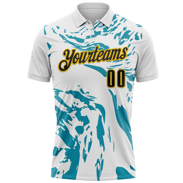 Custom White Black Teal-Yellow Esports Performance Polo Shirt