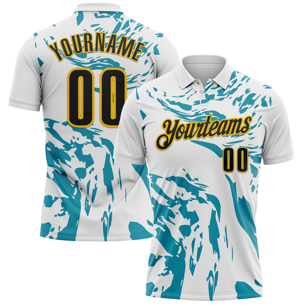 Custom White Black Teal-Yellow Esports Performance Polo Shirt