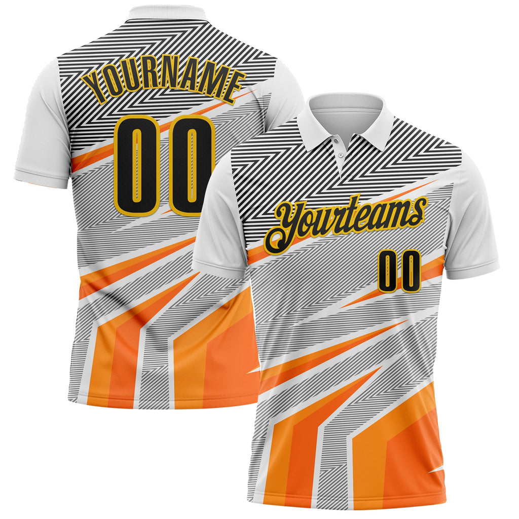 Custom White Black Gray Orange-Yellow Esports Performance Polo Shirt