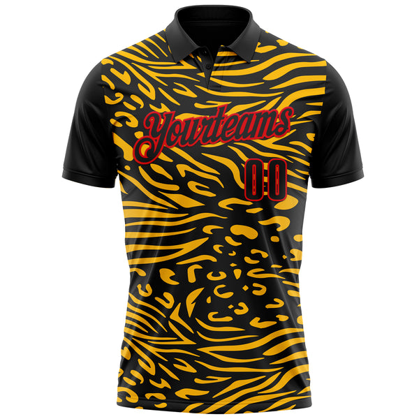 Custom Black Gold-Fire Red Esports Performance Polo Shirt