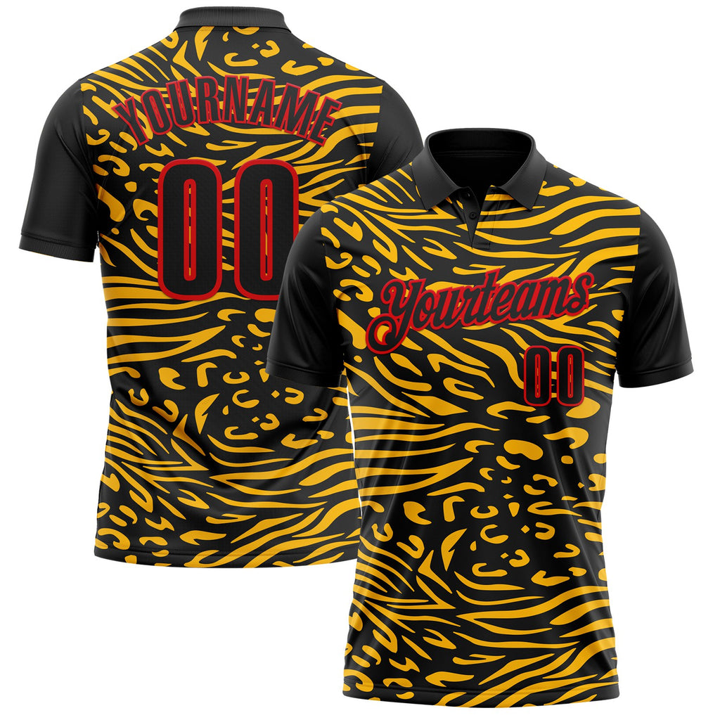 Custom Black Gold-Fire Red Esports Performance Polo Shirt