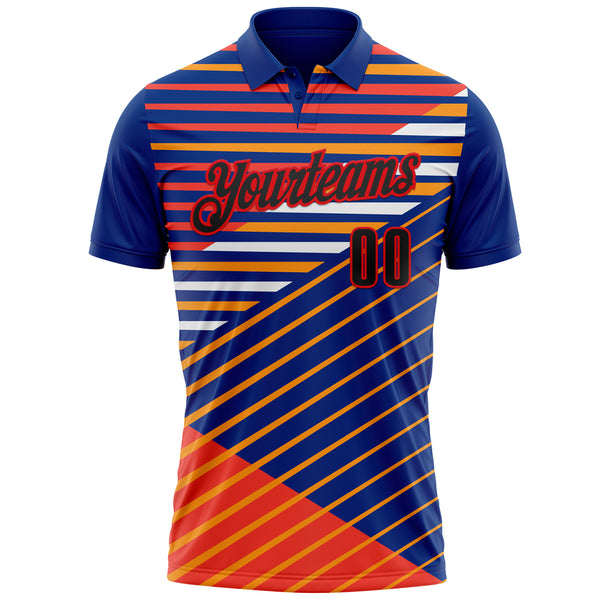 Custom Royal Black Yellow Orange-Fire Red Esports Performance Polo Shirt
