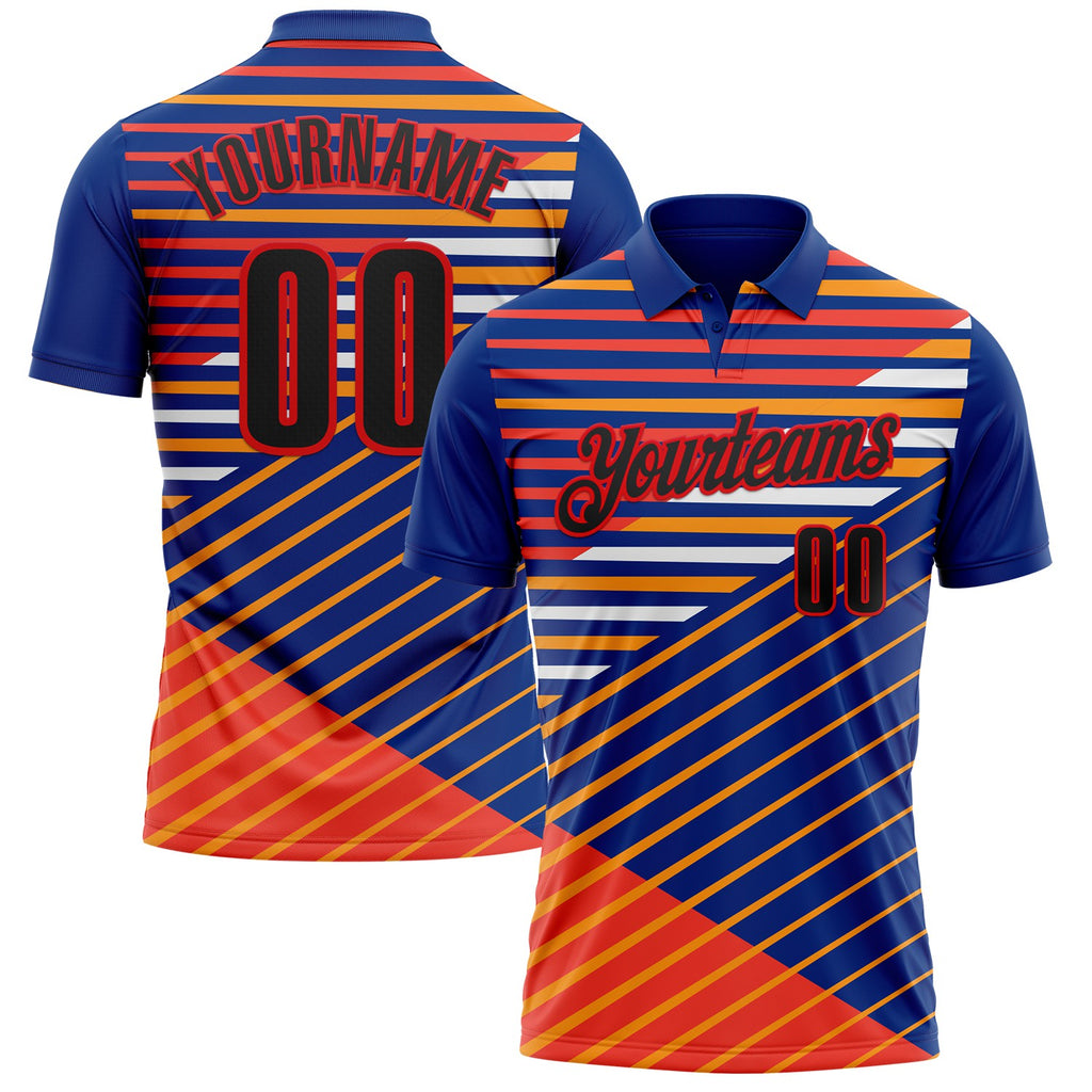 Custom Royal Black Yellow Orange-Fire Red Esports Performance Polo Shirt