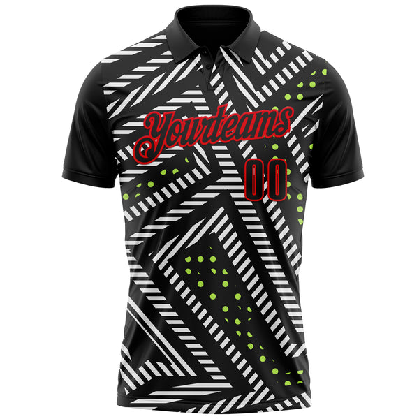 Custom Black Neon Green-Fire Red Esports Performance Polo Shirt