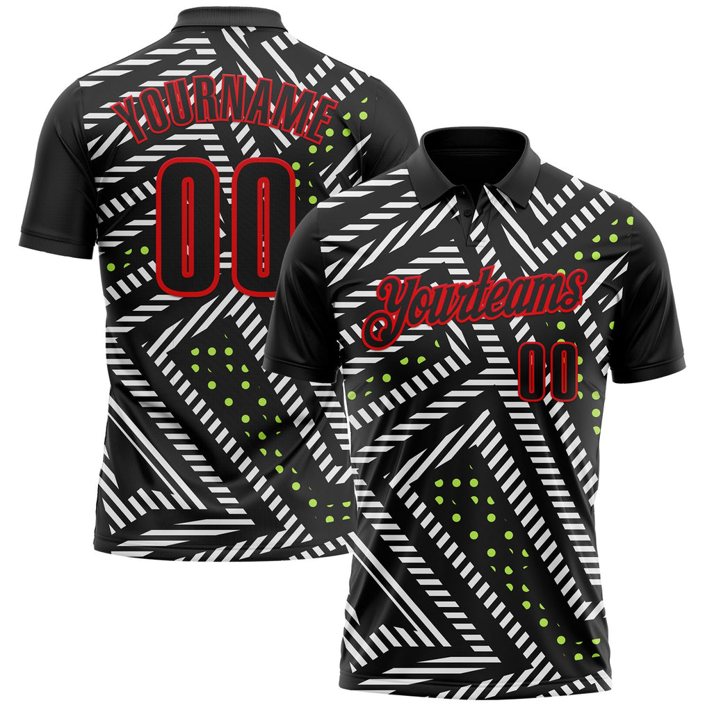 Custom Black Neon Green-Fire Red Esports Performance Polo Shirt