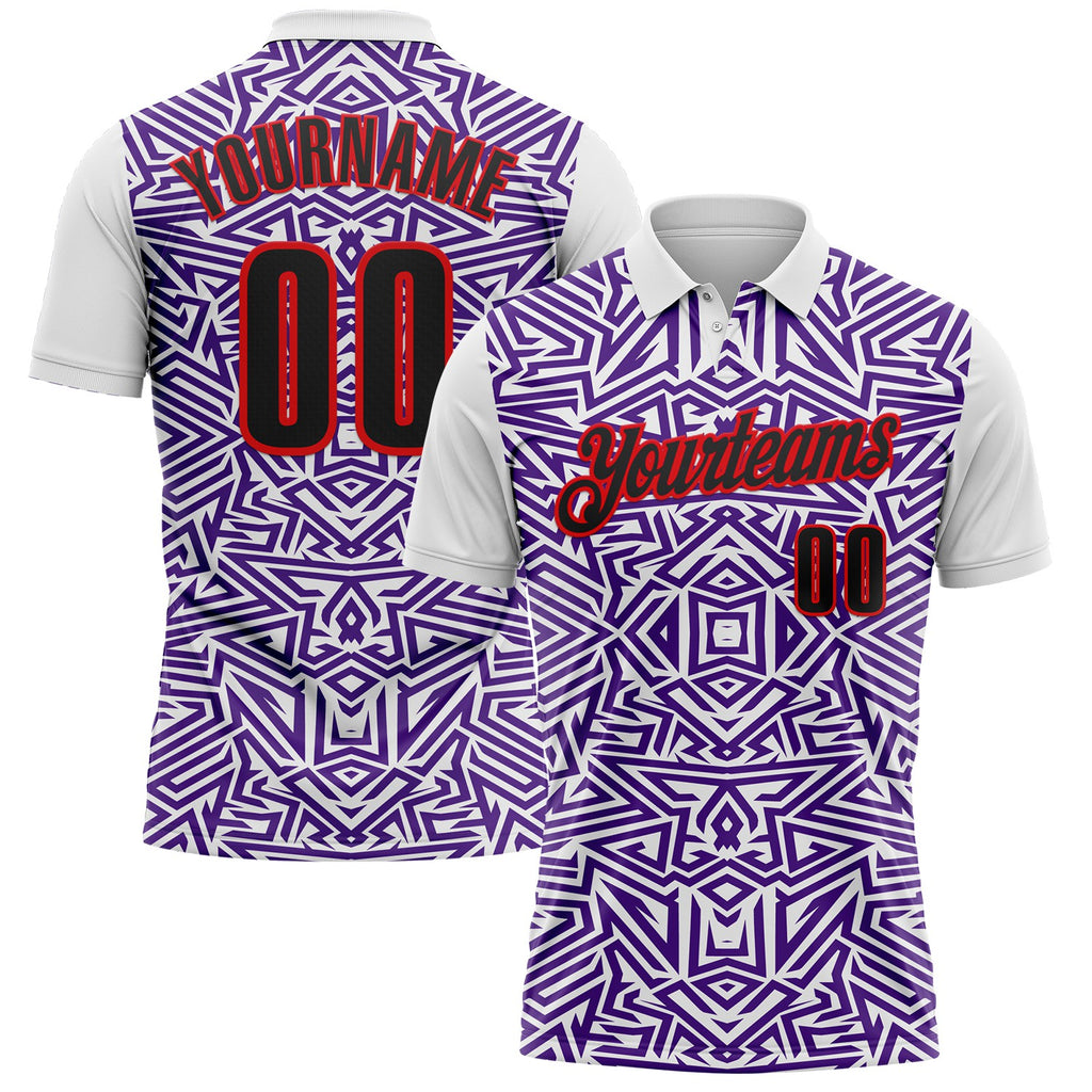 Custom White Black Purple-Fire Red Esports Performance Polo Shirt