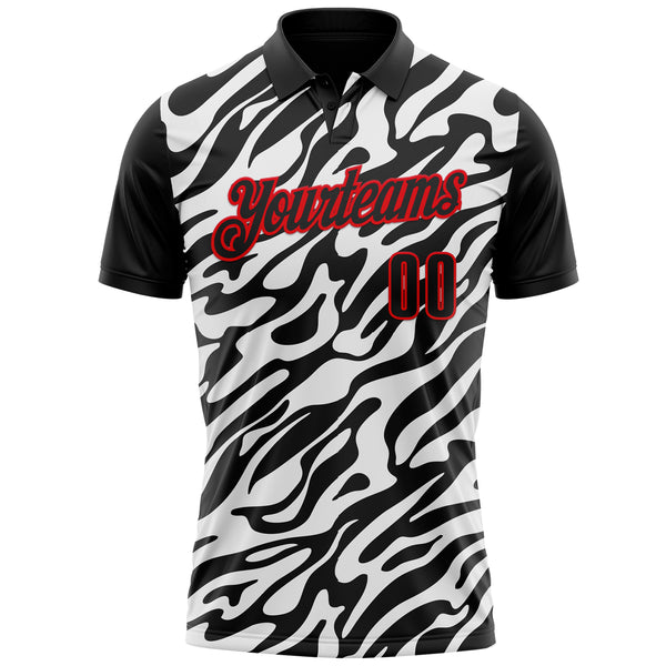 Custom Black White-Fire Red Esports Performance Polo Shirt