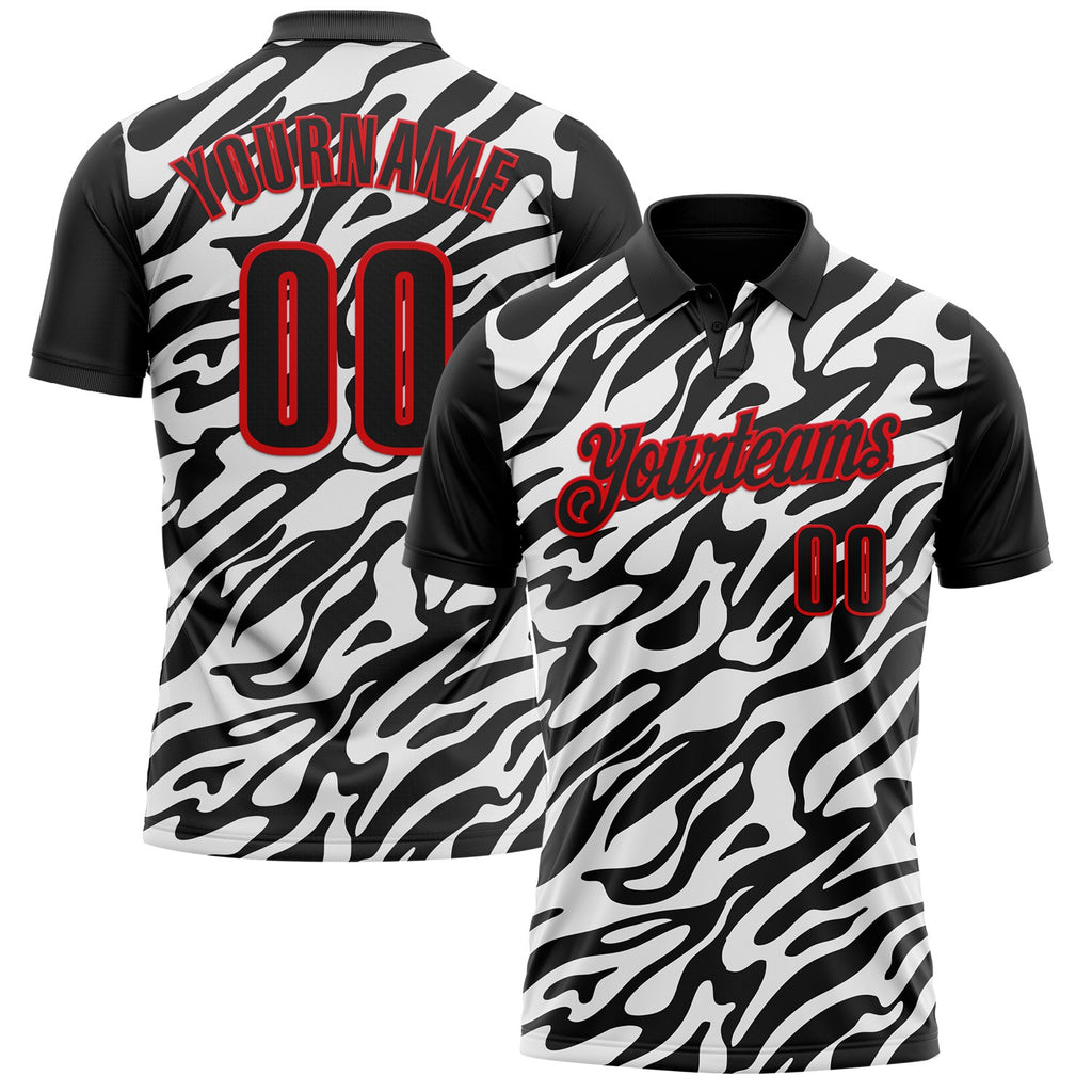 Custom Black White-Fire Red Esports Performance Polo Shirt