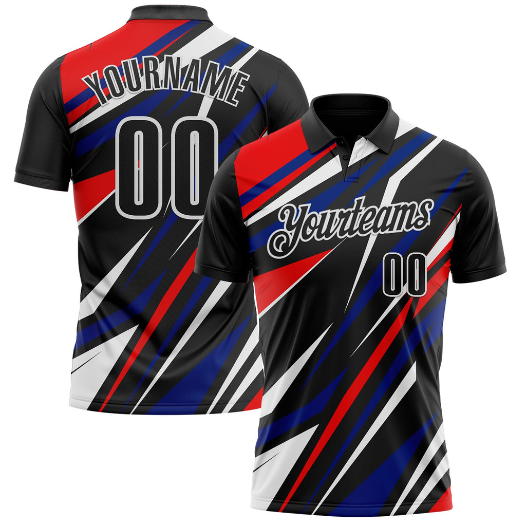 Custom Black Red Royal-White Esports Performance Polo Shirt