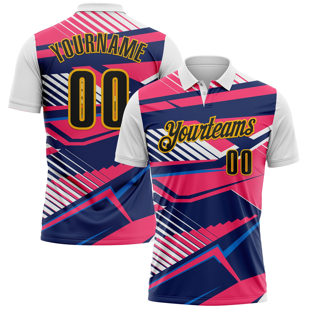 Custom White Black Neon Pink Blue-Gold Esports Performance Polo Shirt