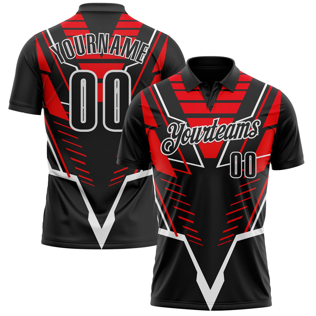 Custom Black Red-White Esports Performance Polo Shirt
