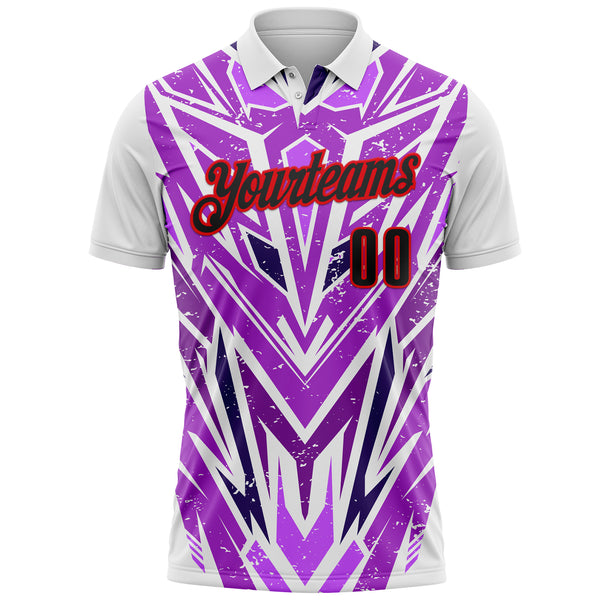 Custom White Black Purple-Fire Red Esports Performance Polo Shirt