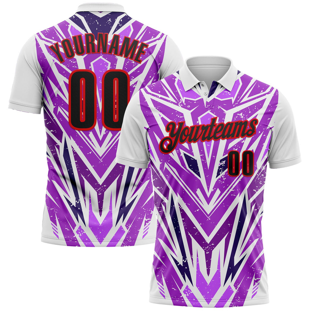 Custom White Black Purple-Fire Red Esports Performance Polo Shirt