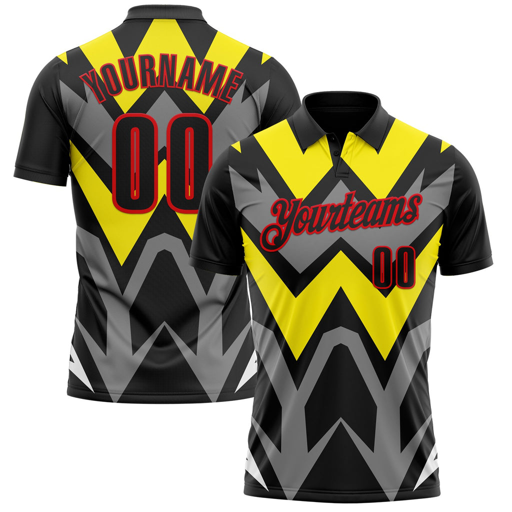 Custom Black Light Yellow Gray-Fire Red Esports Performance Polo Shirt