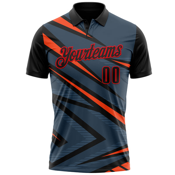 Custom Black Orange-Fire Red Esports Performance Polo Shirt