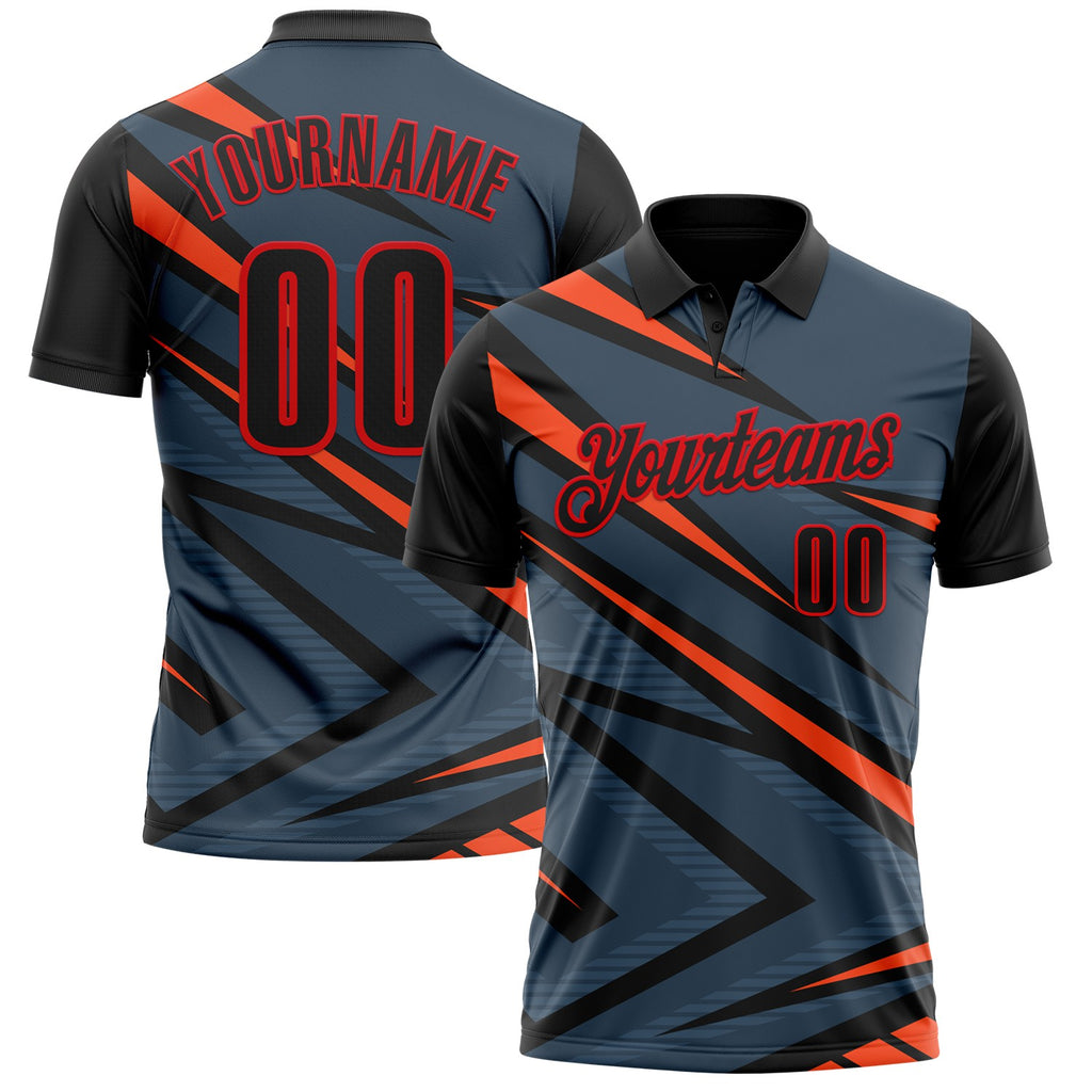 Custom Black Orange-Fire Red Esports Performance Polo Shirt