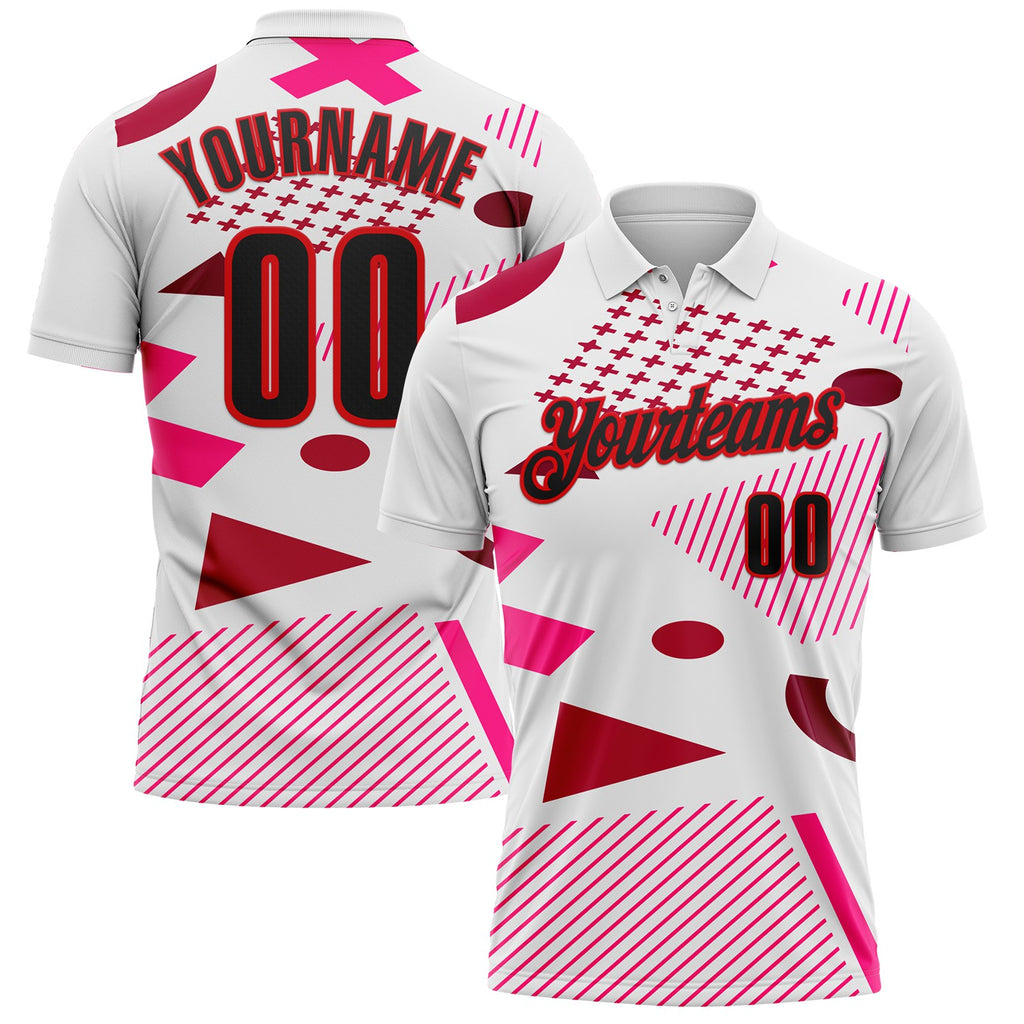Custom White Black Pink-Fire Red Esports Performance Polo Shirt