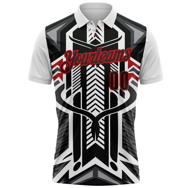 Custom White Black-Fire Red Esports Performance Polo Shirt