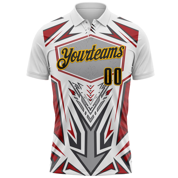 Custom White Black Red Gray-Gold Esports Performance Polo Shirt