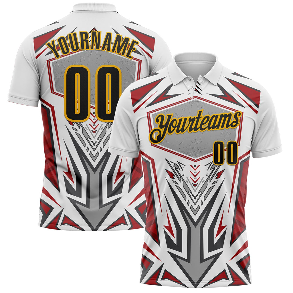 Custom White Black Red Gray-Gold Esports Performance Polo Shirt