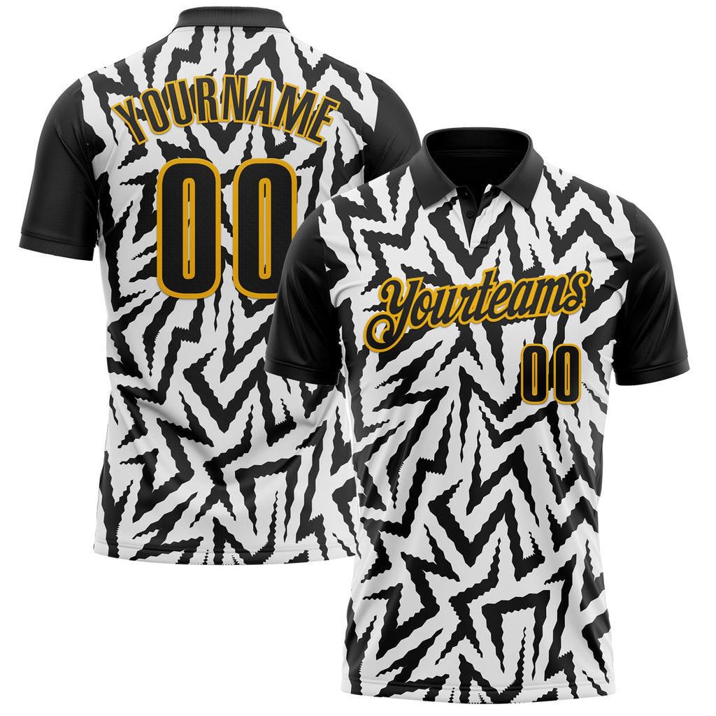 Custom Black White-Gold Esports Performance Polo Shirt