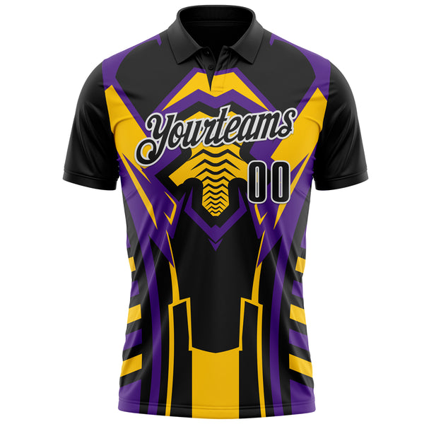 Custom Black Yellow Purple-White Esports Performance Polo Shirt
