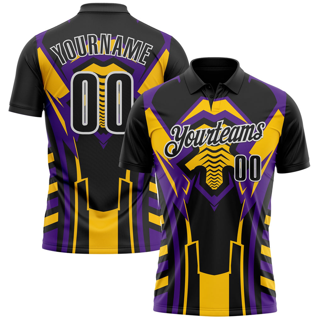 Custom Black Yellow Purple-White Esports Performance Polo Shirt