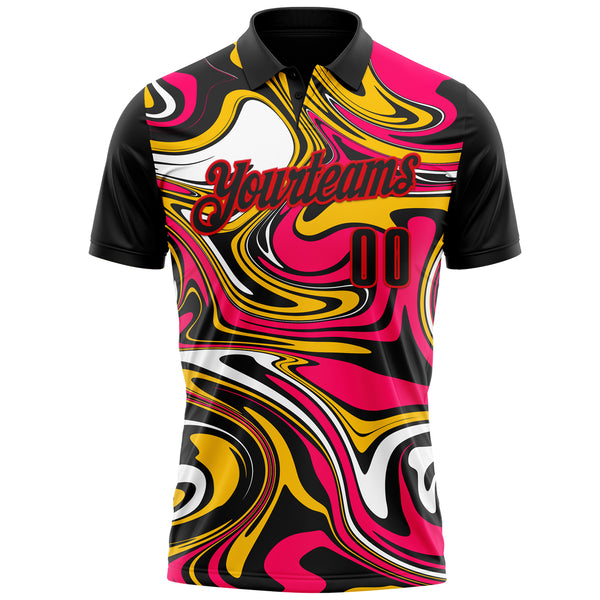 Custom Black Yellow Pink-Fire Red Esports Performance Polo Shirt