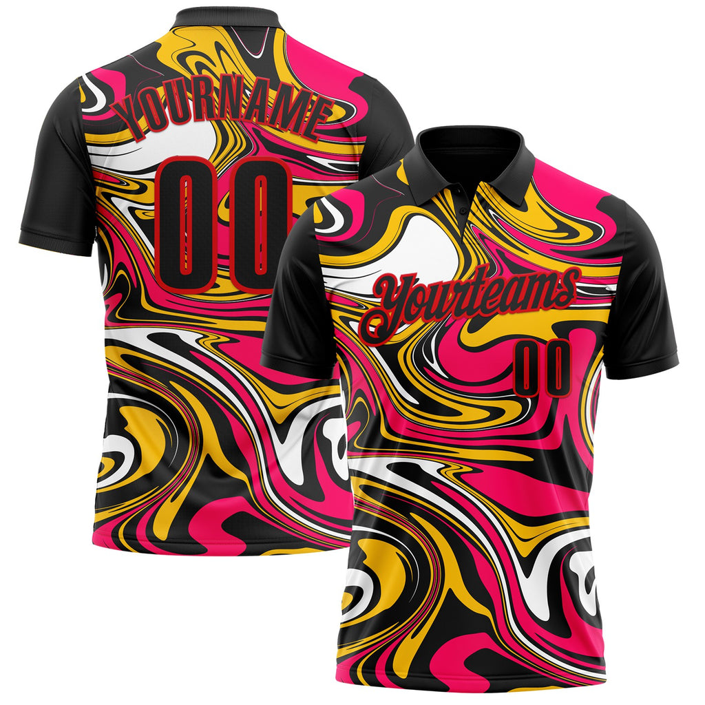 Custom Black Yellow Pink-Fire Red Esports Performance Polo Shirt