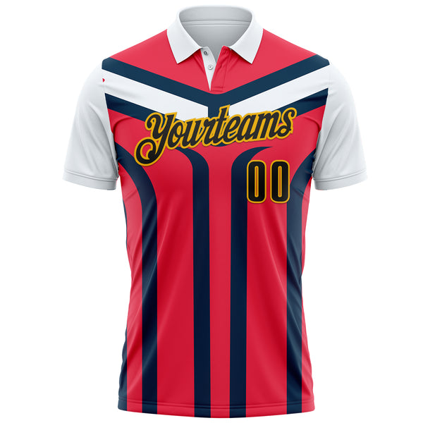 Custom White Black Red Navy-Gold Esports Performance Polo Shirt