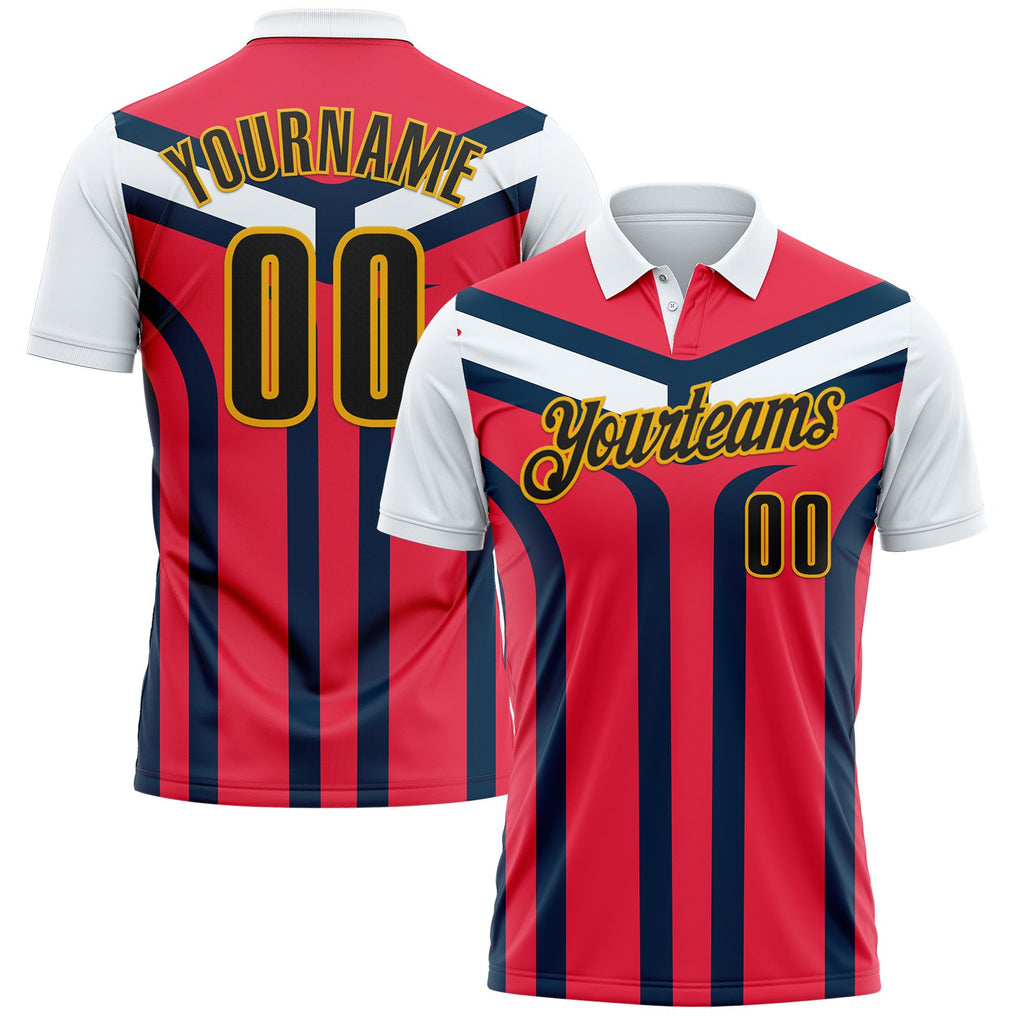 Custom White Black Red Navy-Gold Esports Performance Polo Shirt