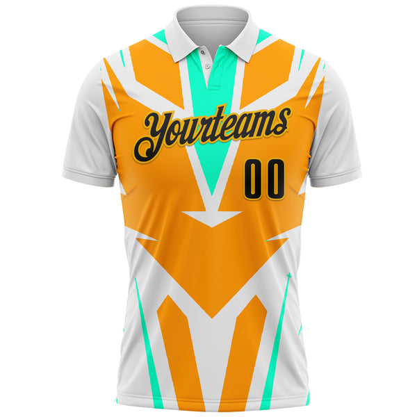 Custom White Black Orange Pea Green-Gold Esports Performance Polo Shirt