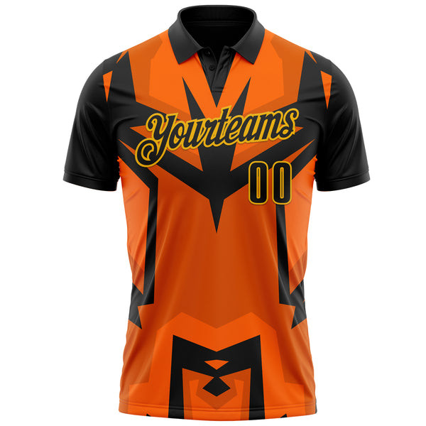 Custom Black Orange-Gold Esports Performance Polo Shirt