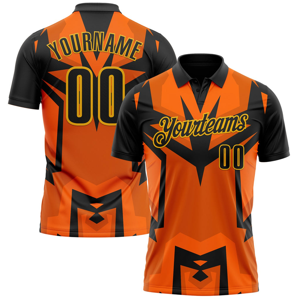 Custom Black Orange-Gold Esports Performance Polo Shirt