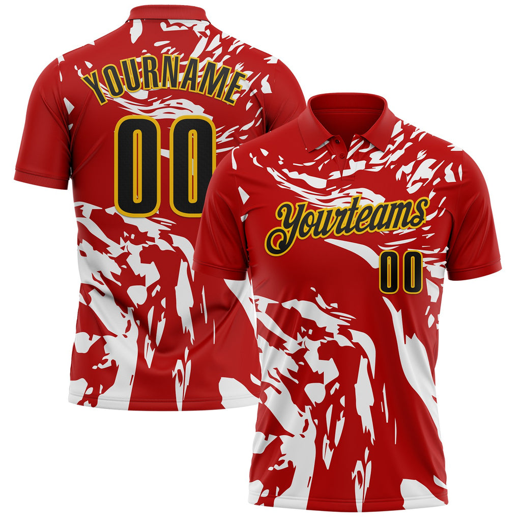 Custom Red Black White-Gold Esports Performance Polo Shirt
