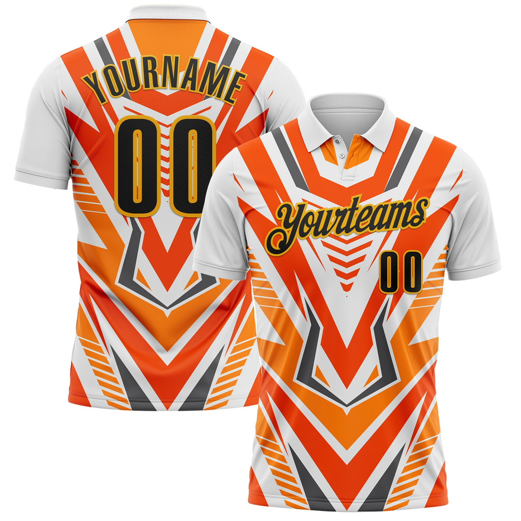 Custom White Black Orange-Gold Esports Performance Polo Shirt