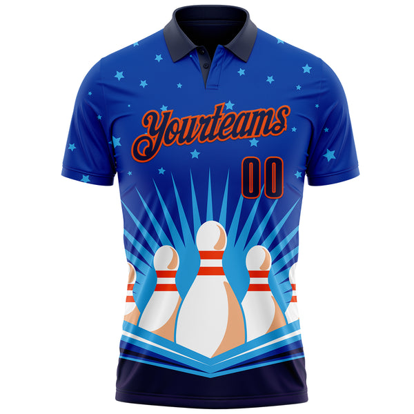 Custom Blue Navy-Orange Bowling Pins Performance Polo Shirt