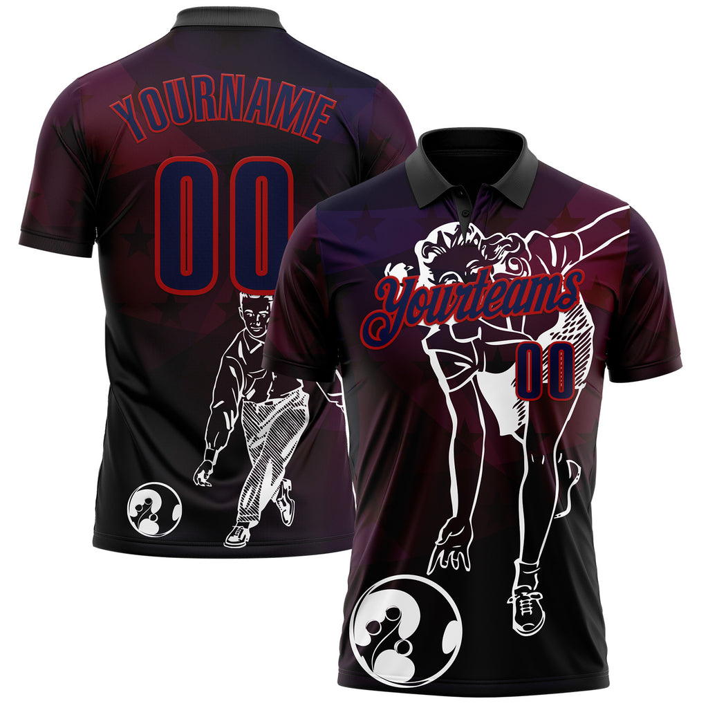 Custom Black Navy-Red Bowling Player Performance Polo Shirt