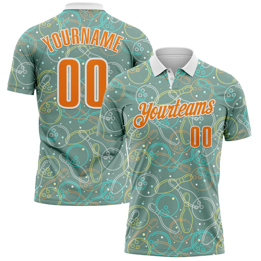Custom Green Bay Orange-White Bowling Ball And Pins Performance Polo Shirt