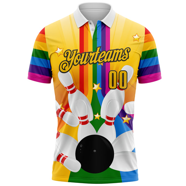 Custom Yellow-Black Bowling Ball And Pins Strike Performance Polo Shirt
